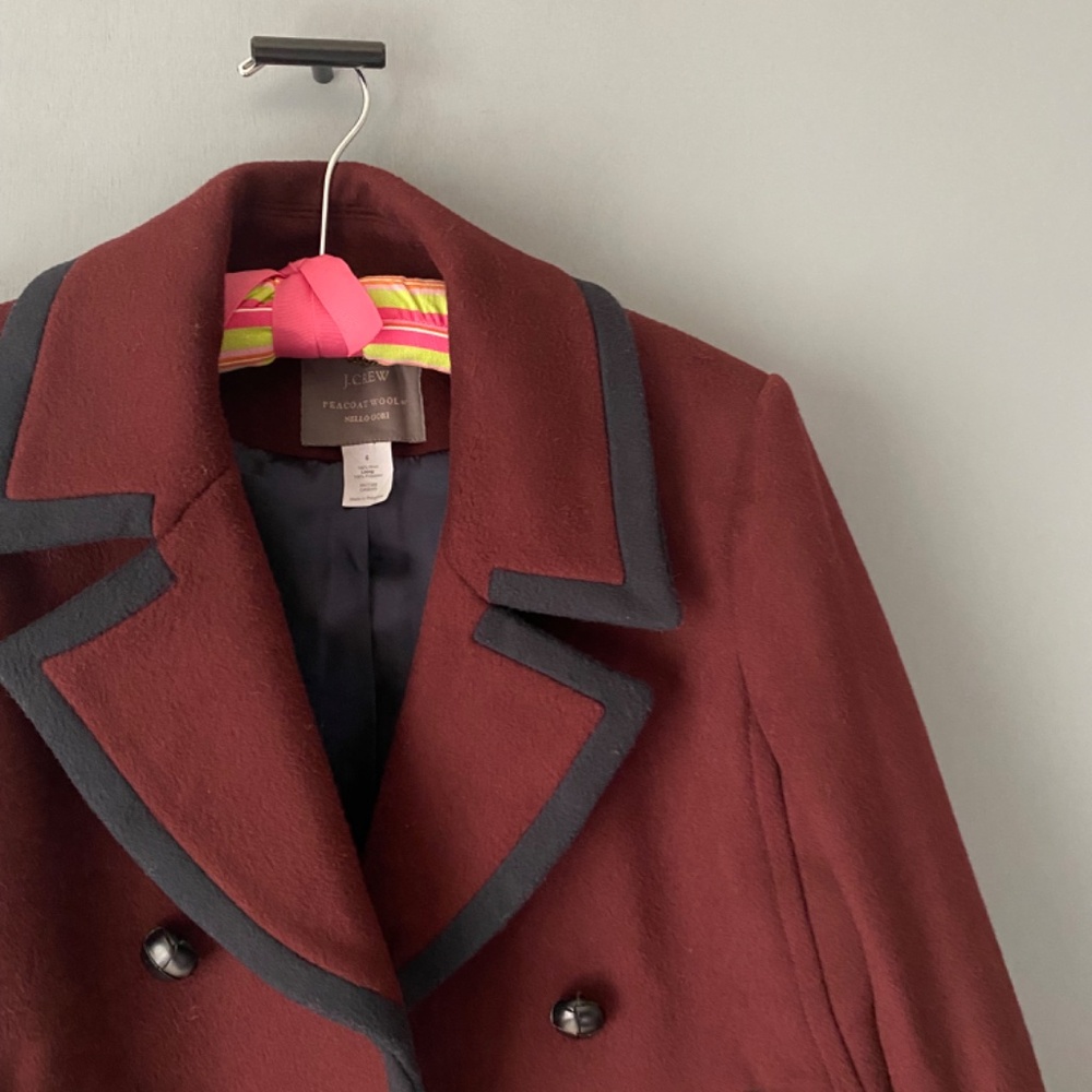 J. CREW Nello Gori Women's 6 Wine 100% Wool Double Breasted Peacoat Classic - Picture 7 of 10